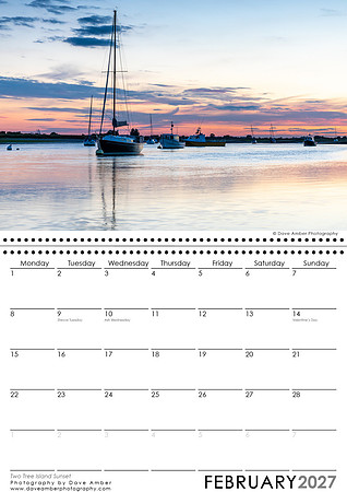 Leigh on Sea Calendar February 2027 Two Tree Island Sunset