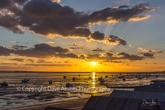 Thorpe Bay Beach huts sunset
