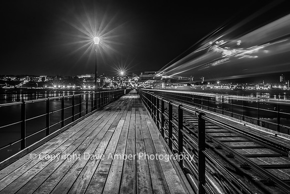 Southend Pier walkway view to shore (BW)